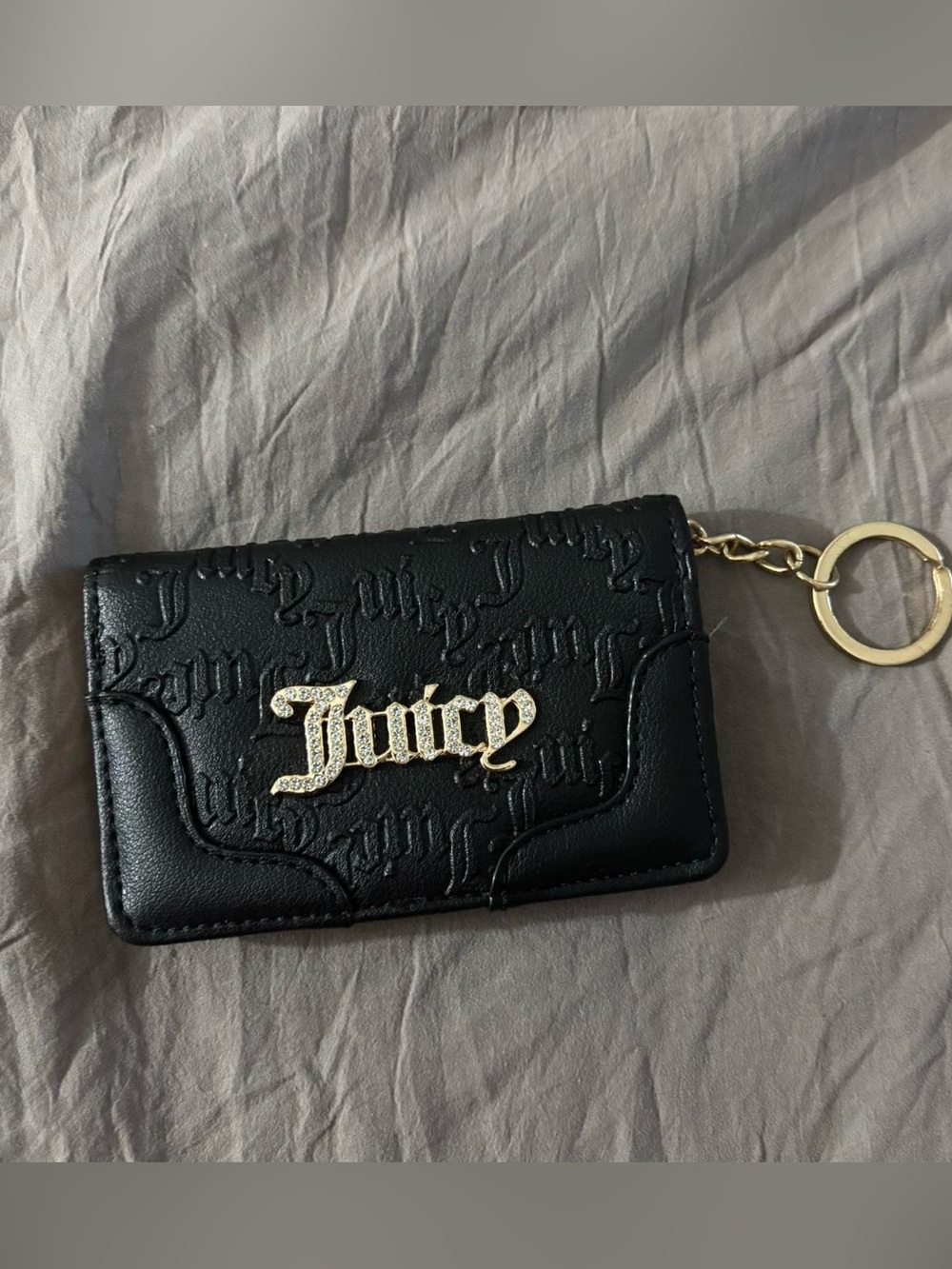 Juicy Couture Black Embossed Wallet  with Gold Keyring